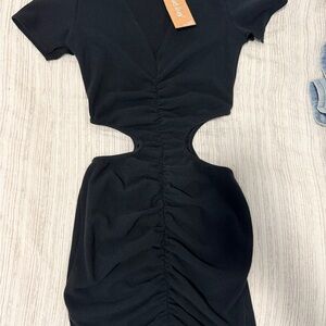 Nasty Gal Black Ruched Cutout Bodycon Dress